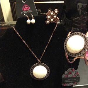 White crackle stone necklace cuff and ring